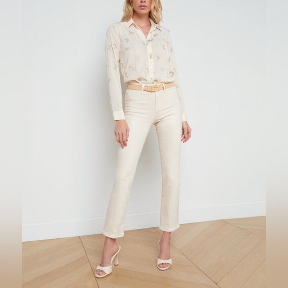 L'AGENCE Denim - L’AGENCE Ginny High Rise Straight Leg Jeans French Vanilla coated